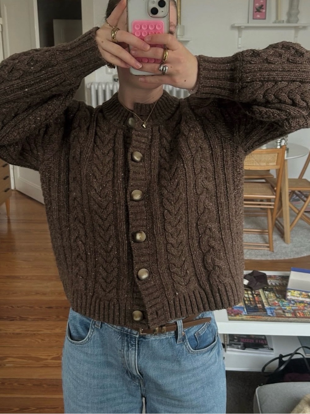 Sezane Andina Cardigan- Heathered Brown